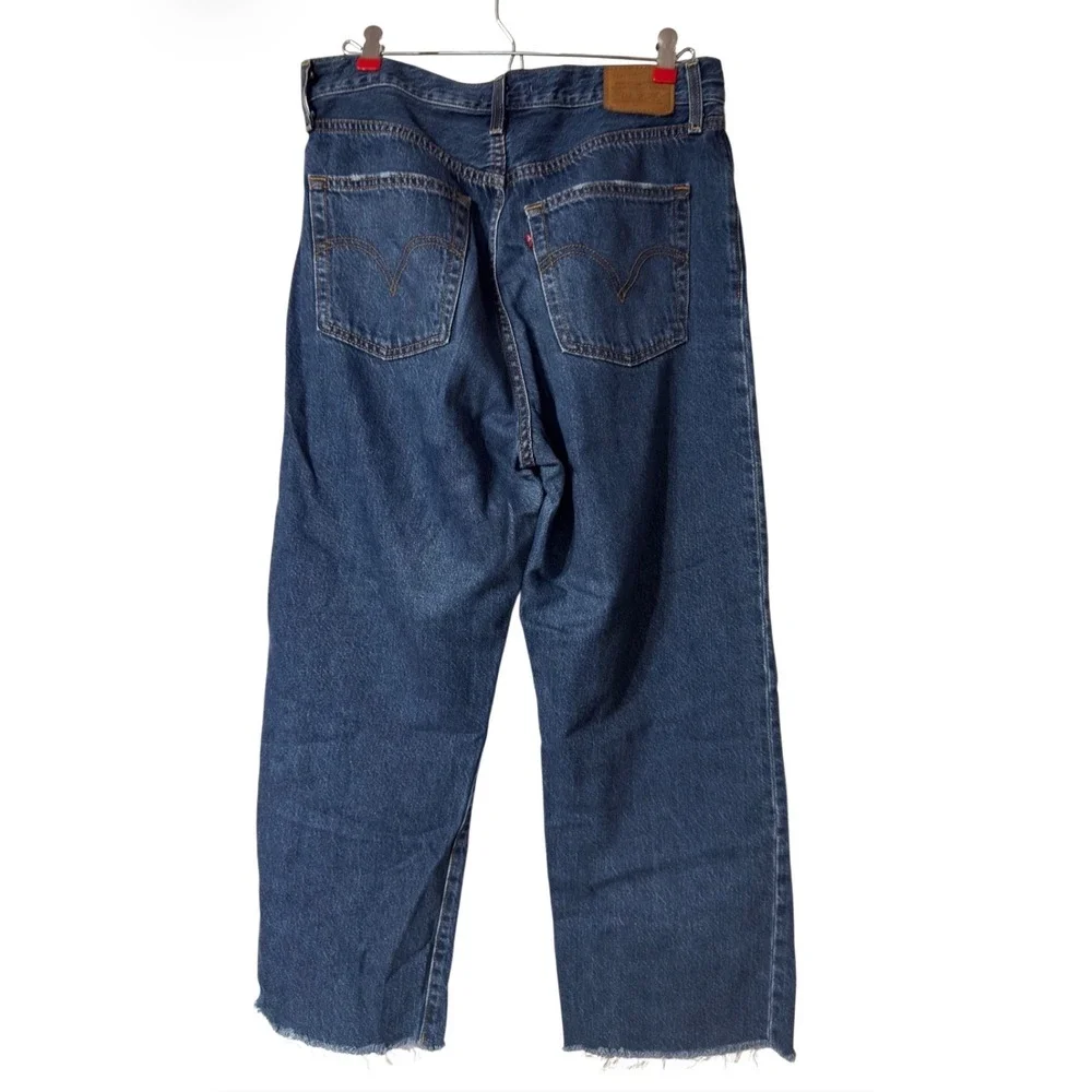 Levis Premium Ribcage Straight Ankle Jeans Blue Denim Button Fly Size 30 Big E - Picture 11 of 11